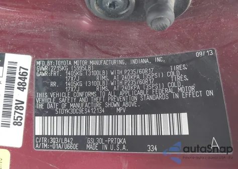 2014 Toyota Sienna Xle V6 8 Passenger from USA, damaged, VIN 5TDYK3DC9ES412134